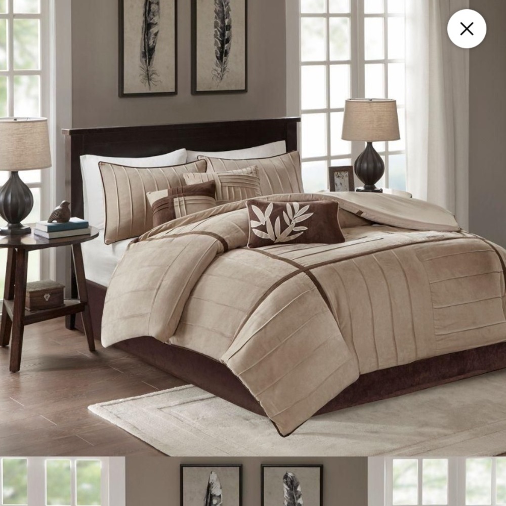 Madison Park Microsuede 7 pc set Queen Cream and Brown Bedding Set